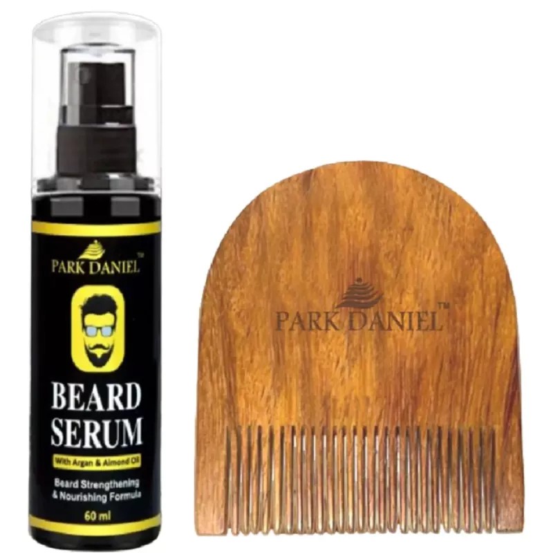 Park Daniel Beard Serum + Wooden U Shape Beard Comb (Serum 60ml + Comb 1Pcs) (1Pack)