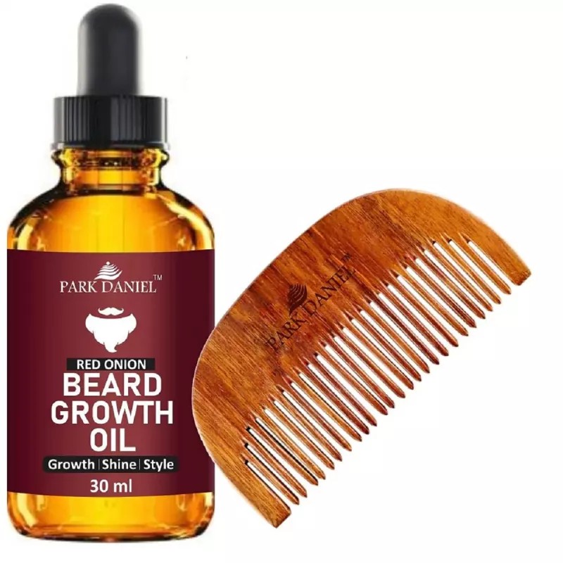 Park Daniel Red Onion Beard Growth Oil + Wooden Beard Comb (Oil 30ml + Comb 1Pcs) (1Pack)