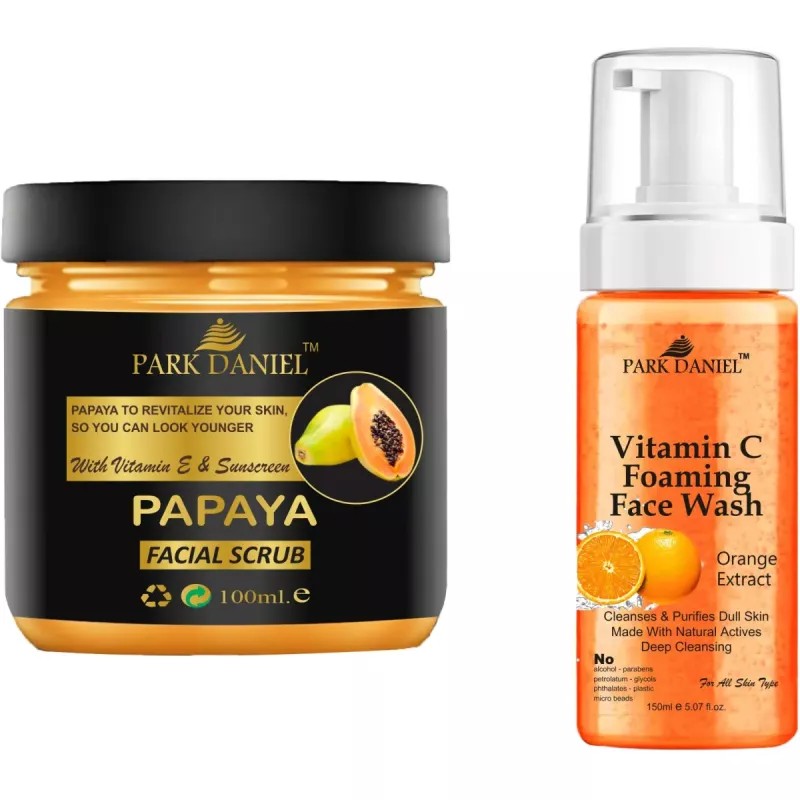 Park Daniel Papaya Facial Scrub + Vitamin C Foaming Face Wash Combo (Scrub 100ml + Face Wash 150ml) (1Pack)