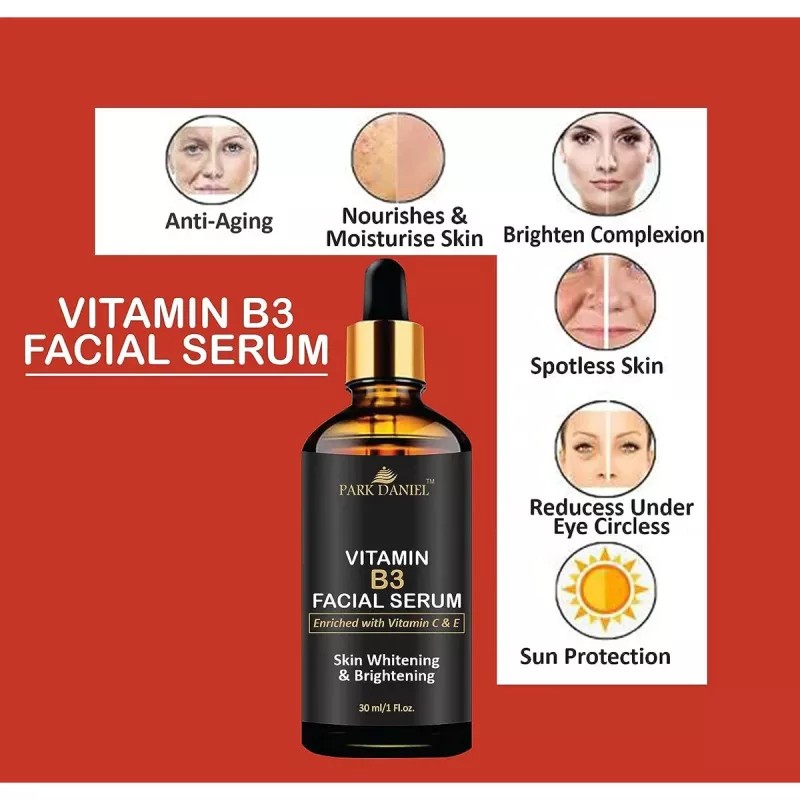 Park Daniel Vitamin B3 Facial Serum + 100% Natural Nail & Cuticle Growth Oil + Pink Lip Serum Combo (30ml Each) (1Pack)