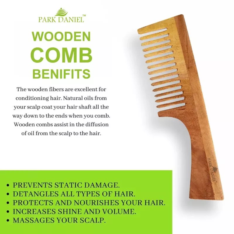 Park Daniel Natural & Ecofriendly Handmade Neem Wooden Dressing Handle Comb (1pcs)