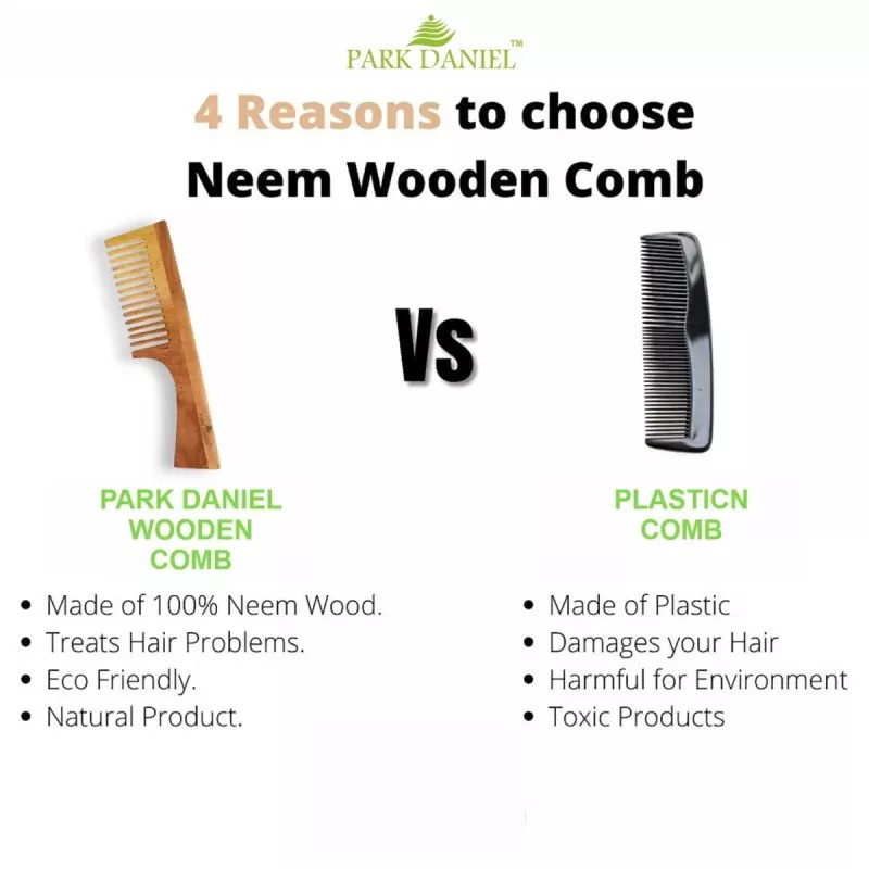 Park Daniel Natural & Ecofriendly Handmade Neem Wooden Dressing Handle Comb (1pcs)