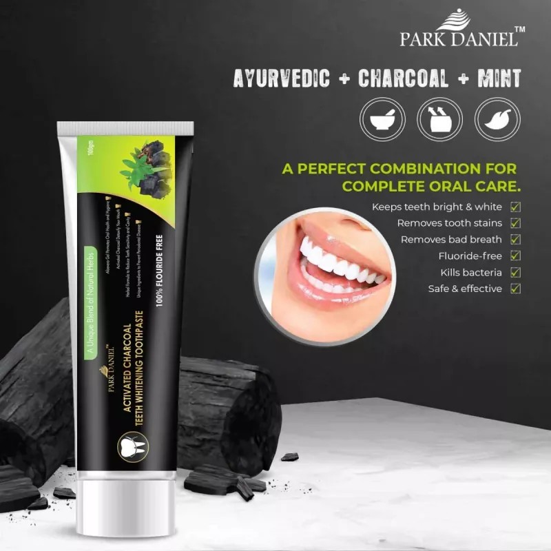 Park Daniel Activated Charcoal Teeth Whitening Toothpaste (100g, Pack of 2)