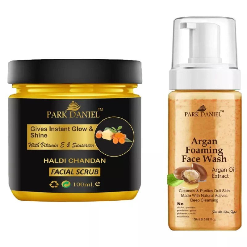 Park Daniel Haldi Chandan Scrub + Argan Foaming Face Wash (Scrub 100ml + Face Wash 150ml) (1Pack)