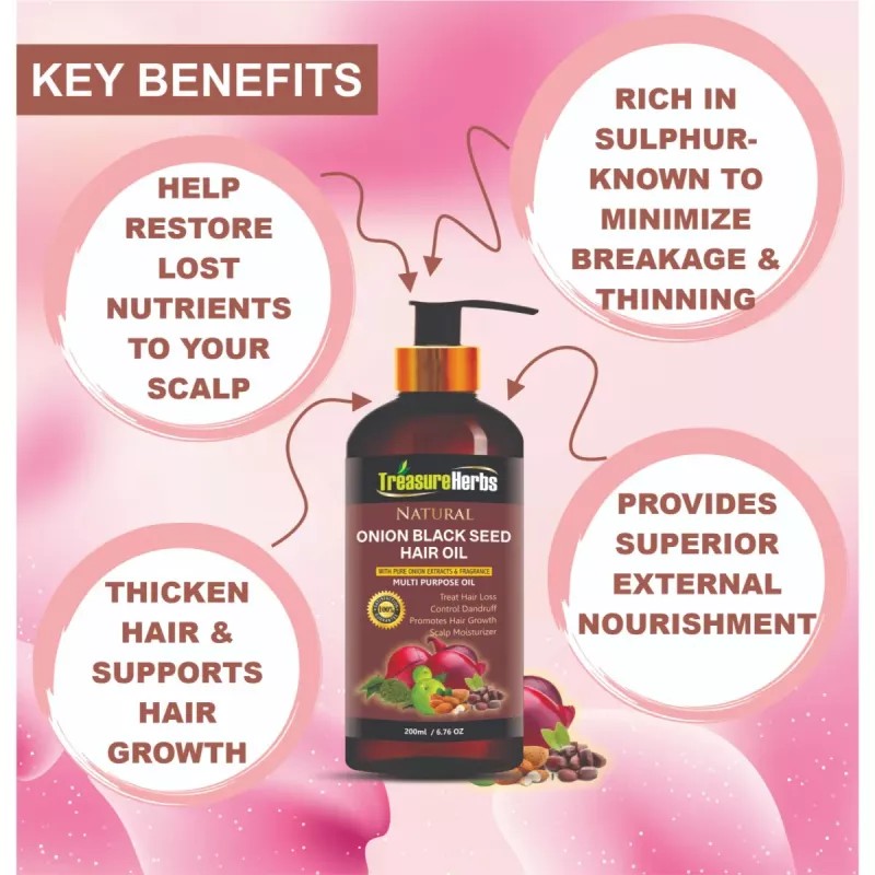 TreasureHerbs Onion Black Seed Hair Oil (200ml)