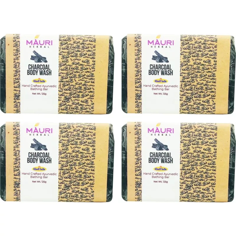 Khadi Mauri Charcoal Body Wash Soap (125g, Pack of 4)