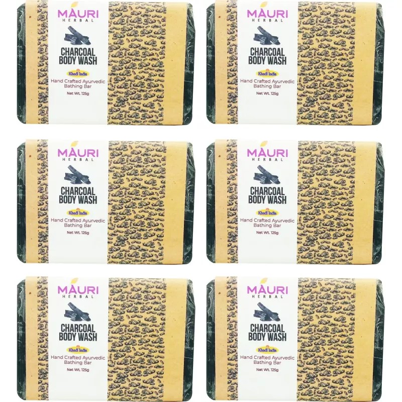Khadi Mauri Charcoal Body Wash Soap (125g, Pack of 6)