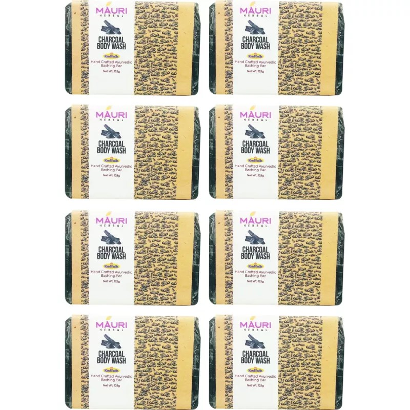 Khadi Mauri Charcoal Body Wash Soap (125g, Pack of 8)