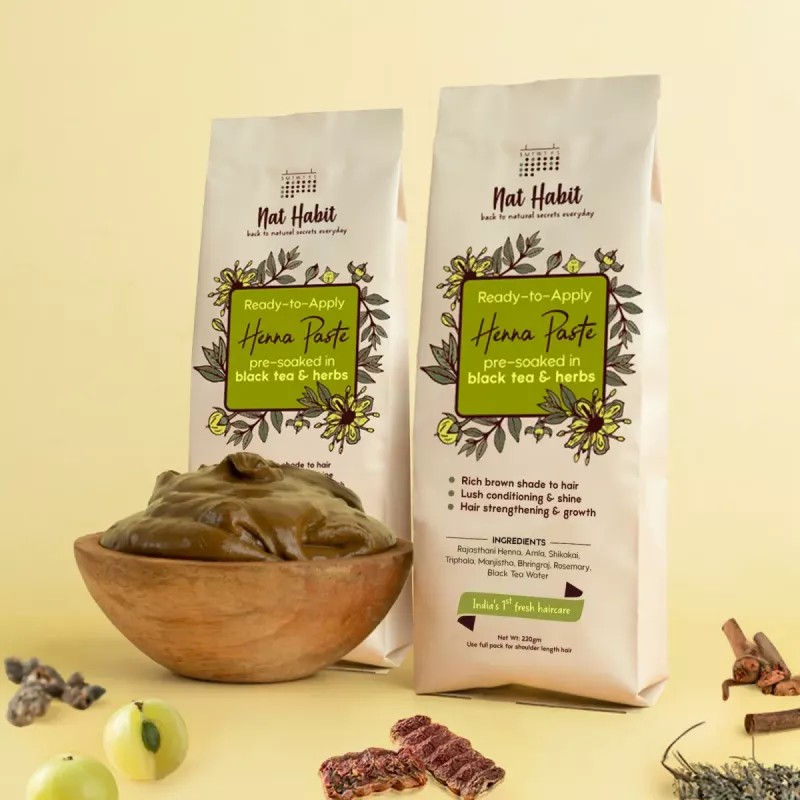 Nat Habit Dual Tooth Kacchi Neem Comb + Ready-To-Apply Hena Paste (Comb 1Pcs + 2 Pack Hena Paste Each 220g) (1Pack)