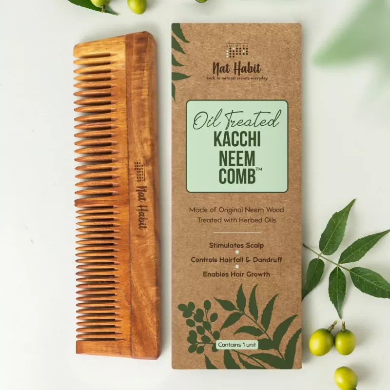 Nat Habit Dual Tooth Kacchi Neem Comb + Ready-To-Apply Hena Paste (Comb 1Pcs + 2 Pack Hena Paste Each 220g) (1Pack)