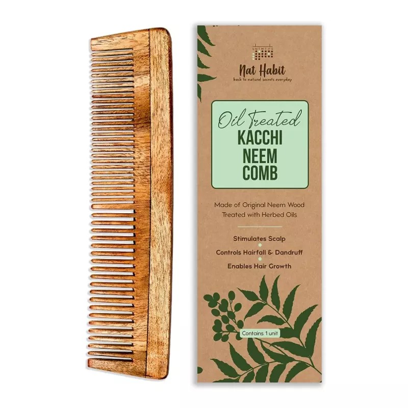 Nat Habit Oil Treated Kacchi Neem Comb Dual Tooth (1units)