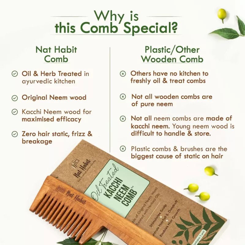 Nat Habit Oil Treated Kacchi Neem Comb Wide Tooth (1units)