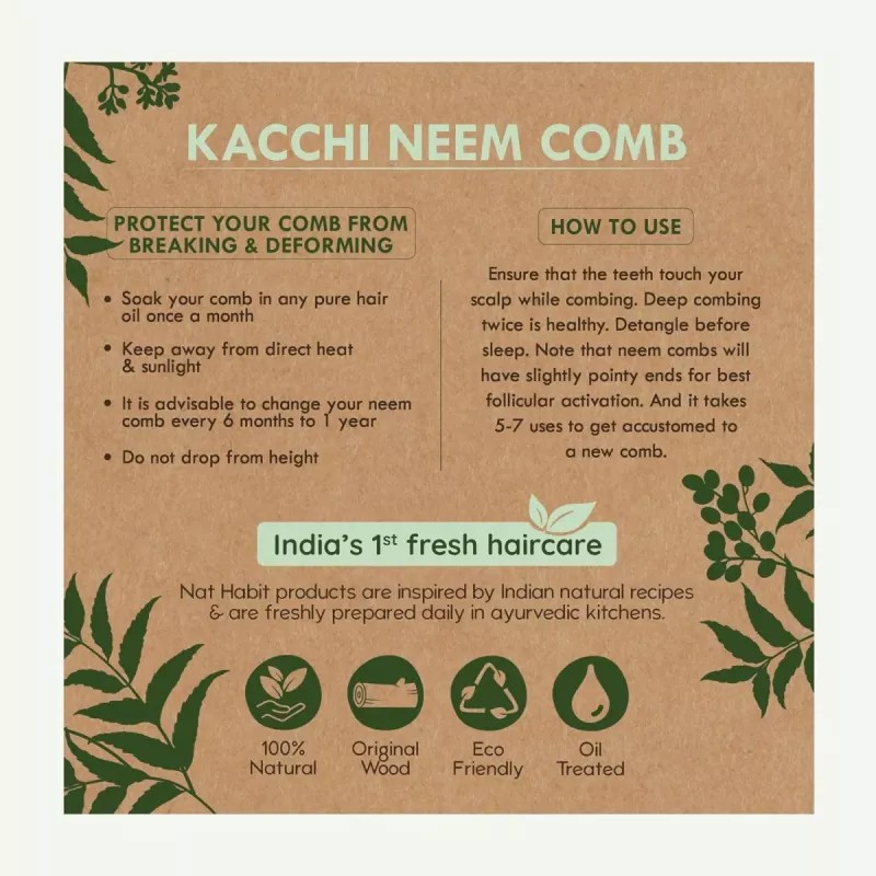 Nat Habit Oil Treated Kacchi Neem Comb Wide Tooth (1units)