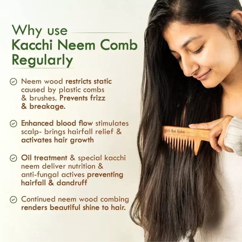 Nat Habit Oil Treated Kacchi Neem Comb Wide Tooth (1units)