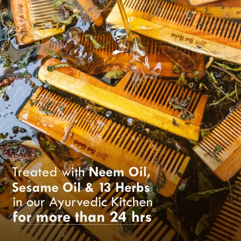 Nat Habit Oil Treated Kacchi Neem Comb - Fine + Dual Combo (2units)