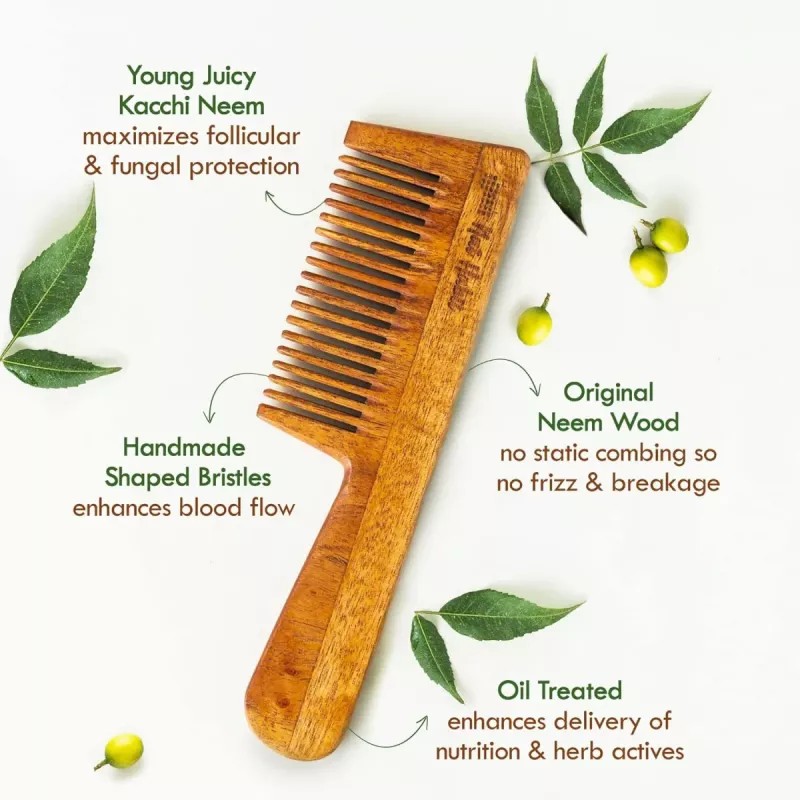 Nat Habit Oil Treated Kacchi Neem Comb - Wide + Dual + Fine Combo (3units)