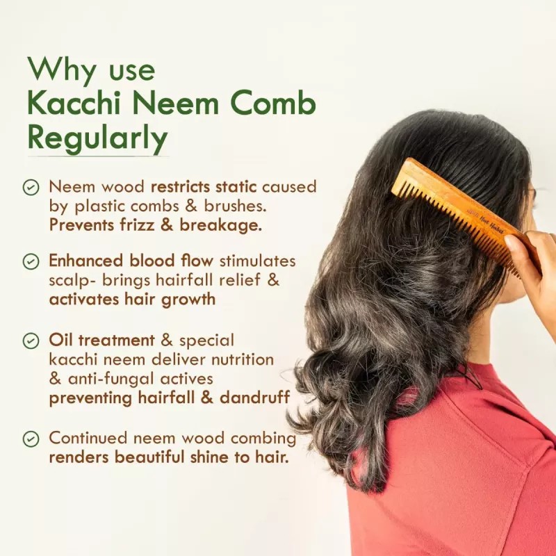 Nat Habit Oil Treated Kacchi Neem Comb - Wide + Dual + Fine Combo (3units)
