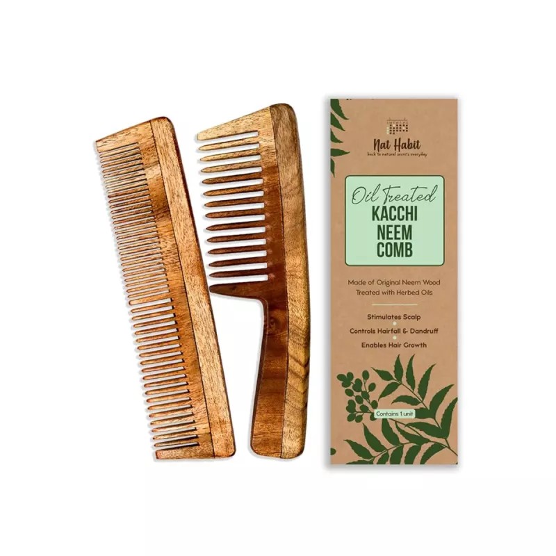 Nat Habit Oil Treated Kacchi Neem Wide + Dual Comb Combo (2units)