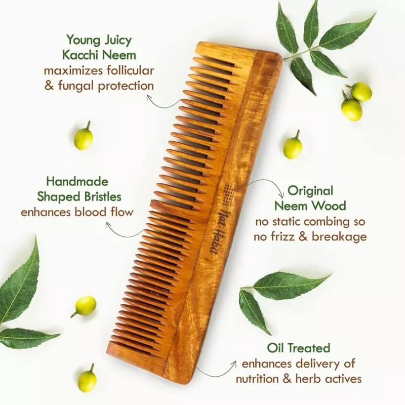 Nat Habit Oil Treated Kacchi Neem Wide + Dual Comb Combo (2units)