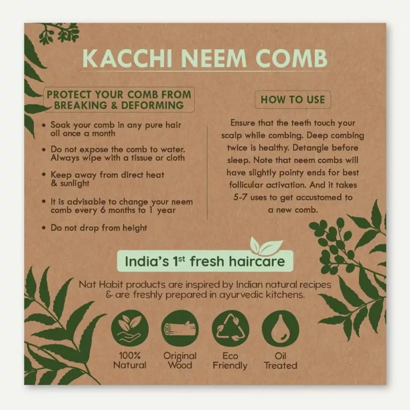 Nat Habit Oil Treated Kacchi Neem Wide + Dual Comb Combo (2units)