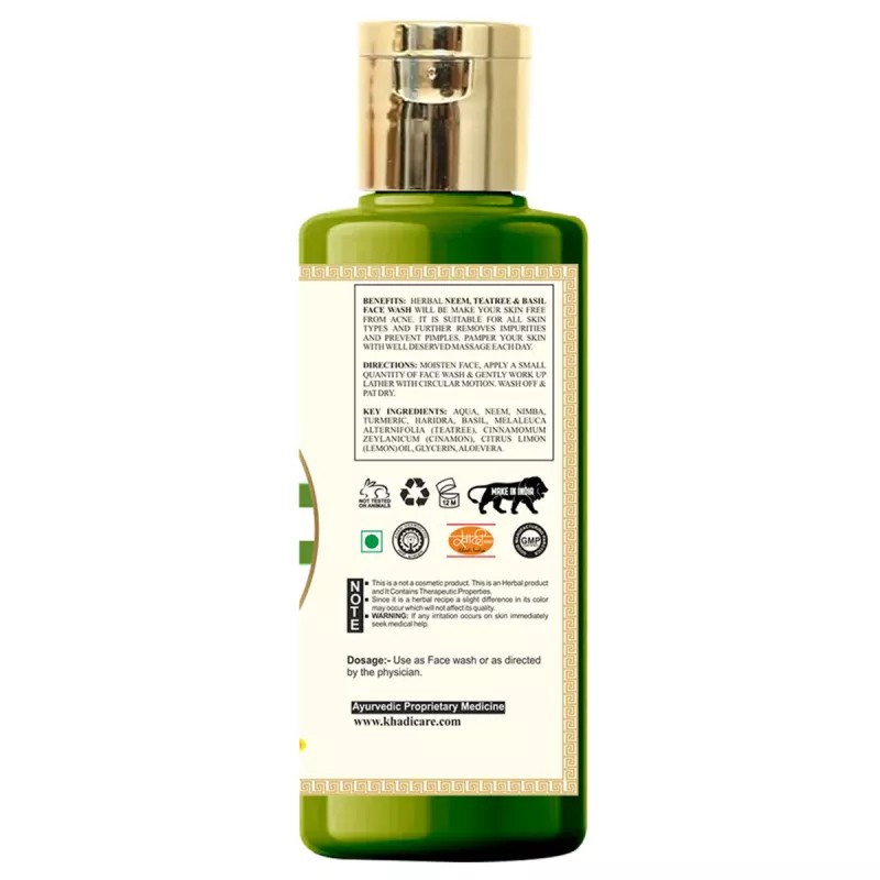 Khadi Care Herbal Neem, Teatree & Basil Face Wash (210ml)