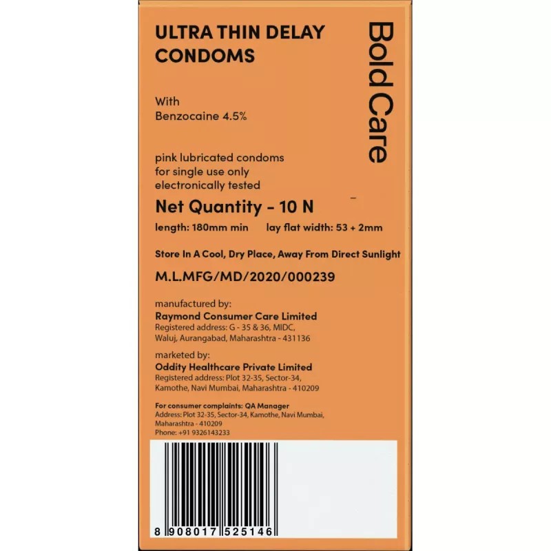 Bold Care Ultra Thin Condoms Delay With Benzocaine 4.5% (10units)