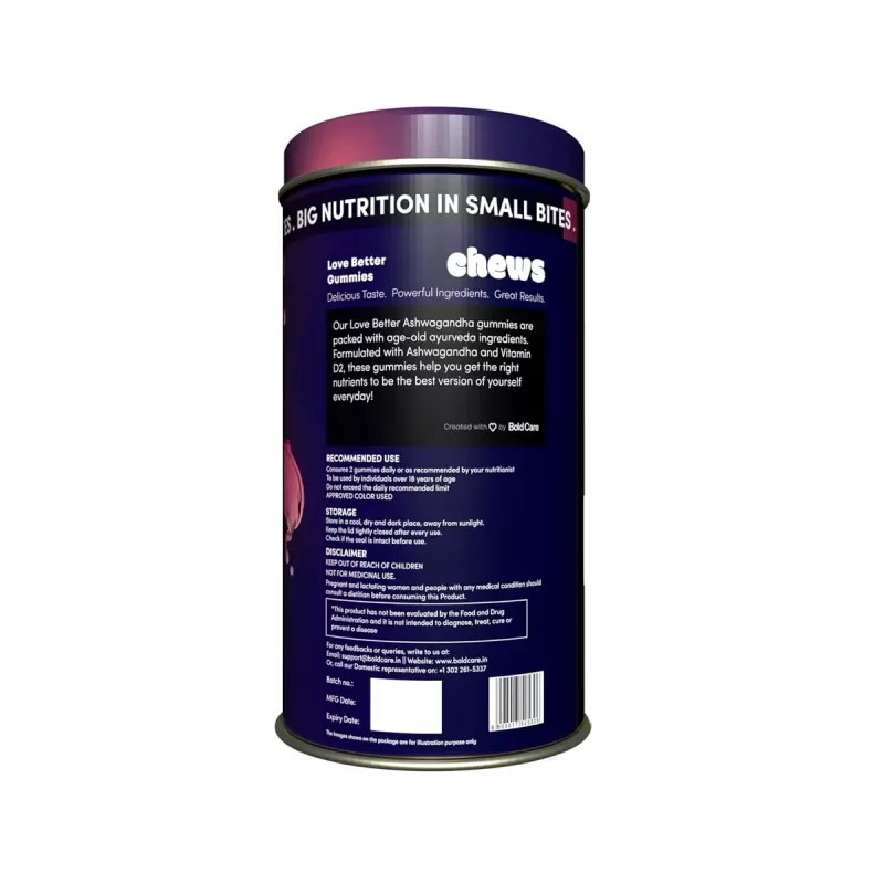 Bold Care Chews Love Better Pure Ashwagandha Gummies Sugar Free (60pcs)