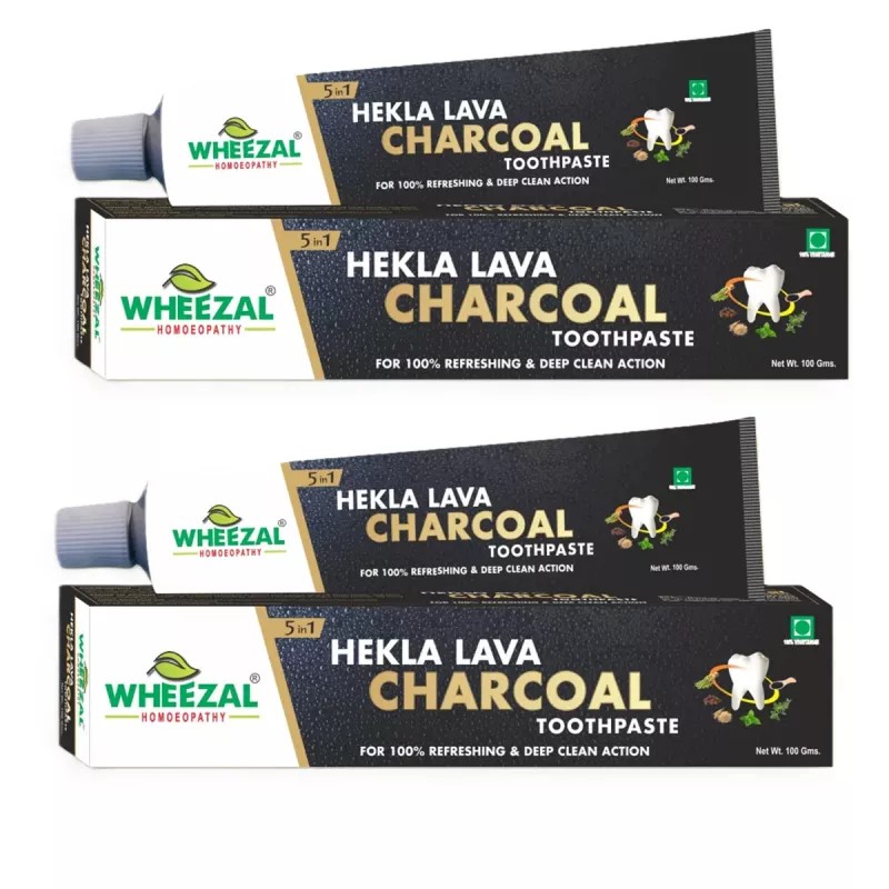 Wheezal Hekla Lava Charcoal Toothpaste (100g, Pack of 2)