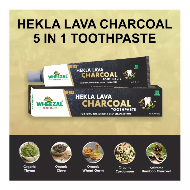Wheezal Hekla Lava Charcoal Toothpaste (100g, Pack of 2)
