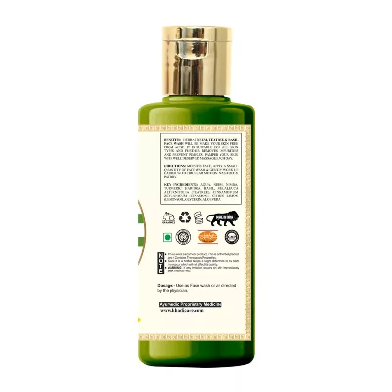 Khadi Care Herbal Neem, Teatree & Basil Face Wash (210ml, Pack of 2)