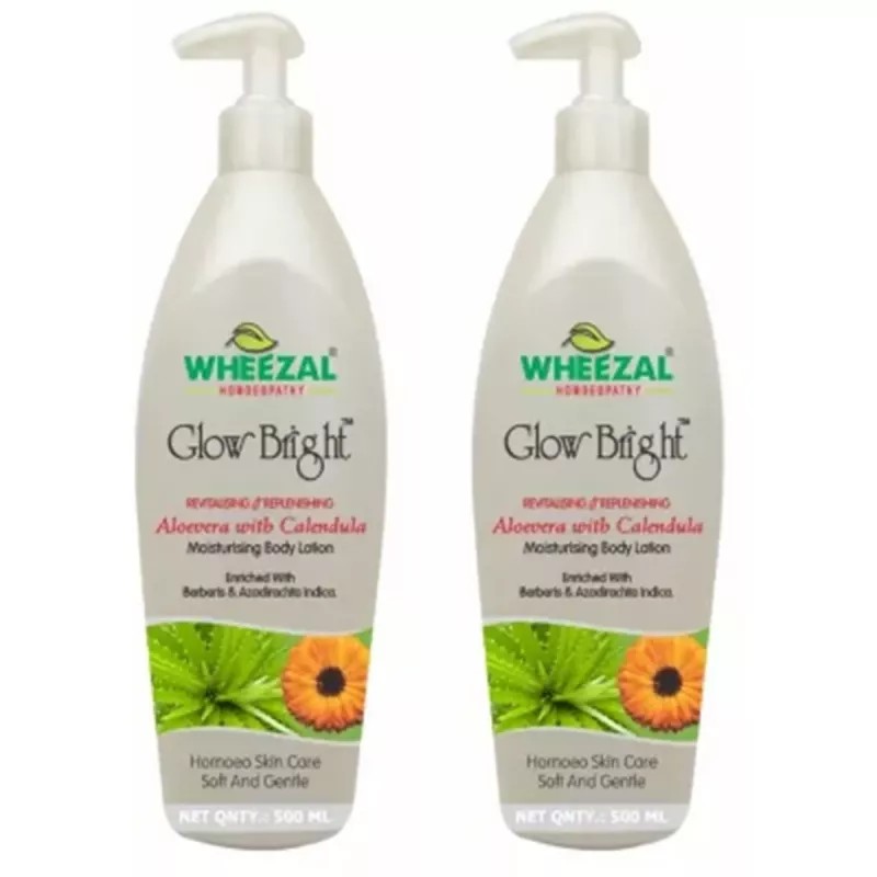 Wheezal Glow Bright Moisturising Body Lotion With Calendula & Aloevera (500ml, Pack of 2)