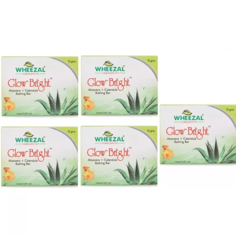 Wheezal Glow Bright Aloevera+ Calendula Bathing Bar (75g, Pack of 5)