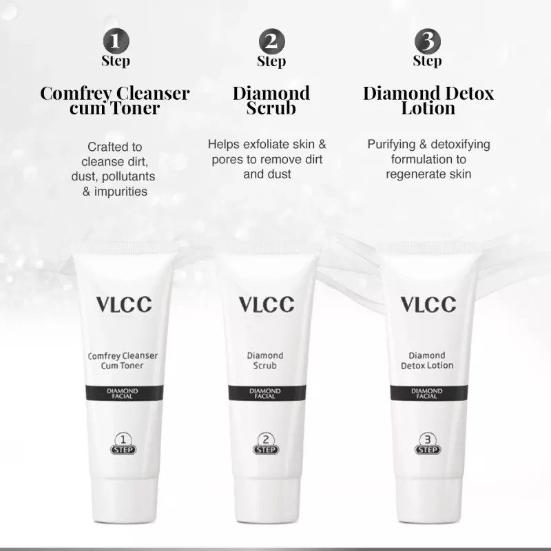 VLCC Diamond Facial Kit (Toner 10g + Scrub 10g + Gel 10g + Cream 10g + Mask 10g + Moisturizing Gel 10g) (1Pack)
