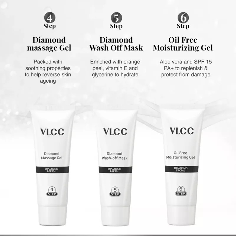 VLCC Diamond Facial Kit (Toner 10g + Scrub 10g + Gel 10g + Cream 10g + Mask 10g + Moisturizing Gel 10g) (1Pack)