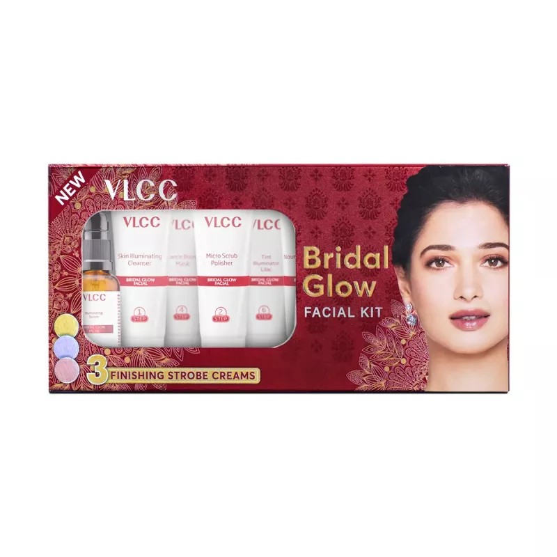 VLCC Bridal Glow Facial Kit (Cleanser 24g +Scrub 24g + Cream 24g + Mask 24g + Serum 24g + Lilac 9g + Ting Illumanatoren 9g + Tint Illuminator Rose 9g) (1Pack)