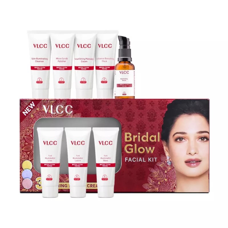 VLCC Bridal Glow Facial Kit (Cleanser 24g +Scrub 24g + Cream 24g + Mask 24g + Serum 24g + Lilac 9g + Ting Illumanatoren 9g + Tint Illuminator Rose 9g) (1Pack)