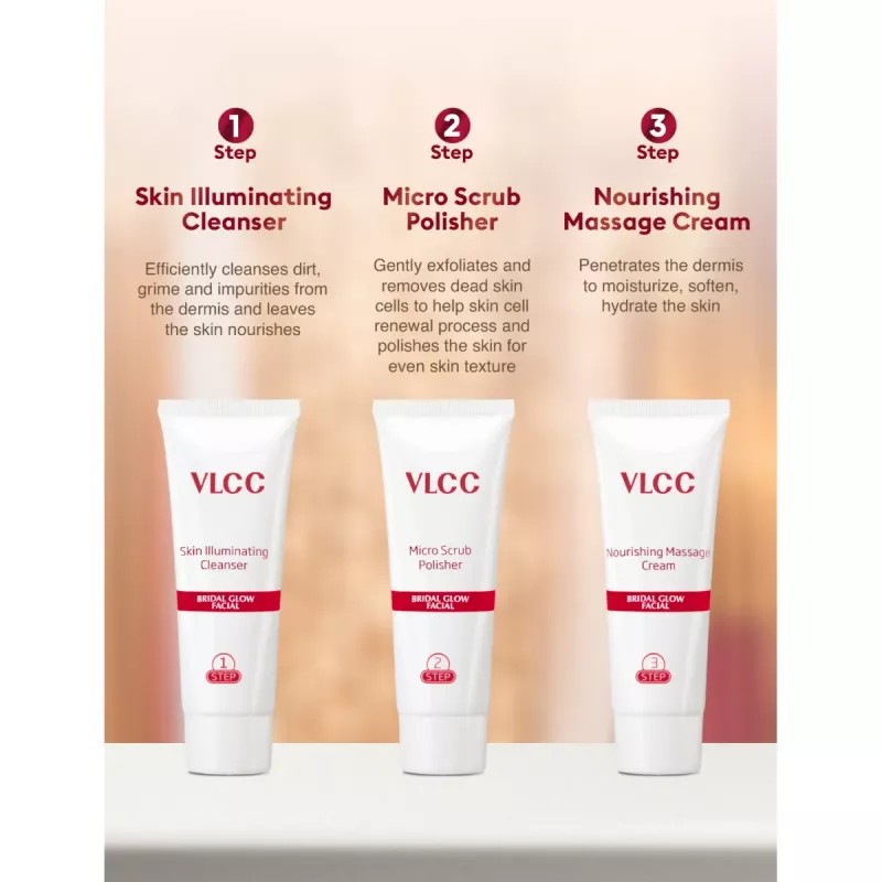 VLCC Bridal Glow Facial Kit (Cleanser 24g +Scrub 24g + Cream 24g + Mask 24g + Serum 24g + Lilac 9g + Ting Illumanatoren 9g + Tint Illuminator Rose 9g) (1Pack)