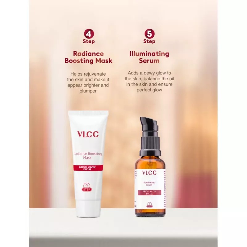 VLCC Bridal Glow Facial Kit (Cleanser 24g +Scrub 24g + Cream 24g + Mask 24g + Serum 24g + Lilac 9g + Ting Illumanatoren 9g + Tint Illuminator Rose 9g) (1Pack)