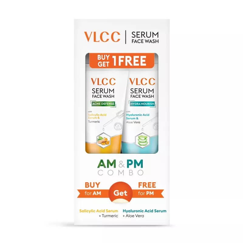 VLCC Salicylic Acid & Turmeric Serum Facewash For Am & Aloe Vera Serum Facewash For Pm (Buy 1 Get 1 Free) (150ml Each) (1Pack)