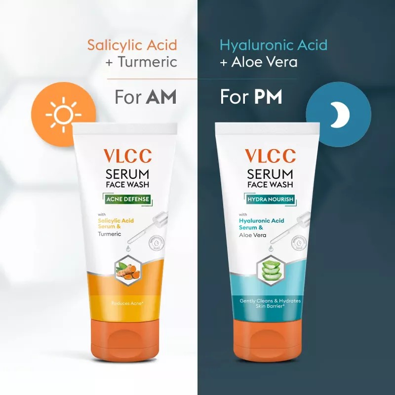 VLCC Salicylic Acid & Turmeric Serum Facewash For Am & Aloe Vera Serum Facewash For Pm (Buy 1 Get 1 Free) (150ml Each) (1Pack)
