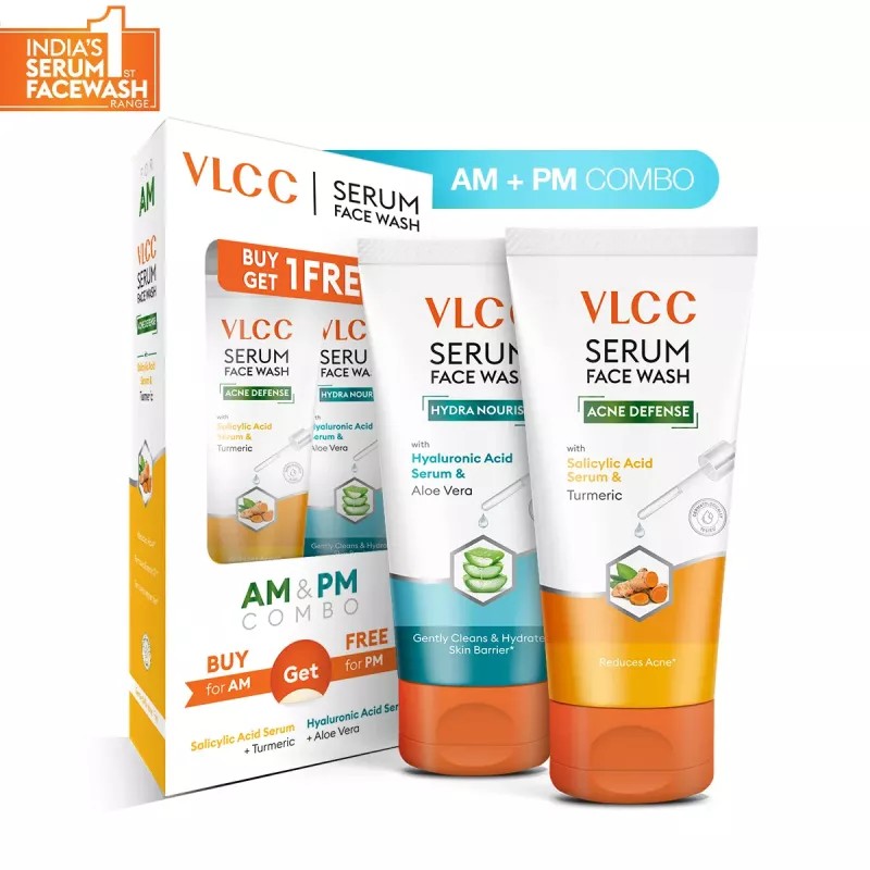 VLCC Salicylic Acid & Turmeric Serum Facewash For Am & Aloe Vera Serum Facewash For Pm (Buy 1 Get 1 Free) (150ml Each) (1Pack)