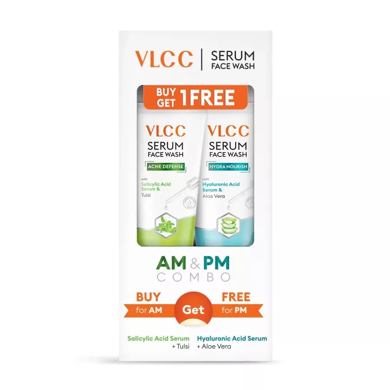 VLCC Salicylic Acid & Tulsi Serum Facewash For Am & Aloe Vera Serum Facewash For Pm (Buy 1 Get 1 Free) (150ml Each) (1Pack)