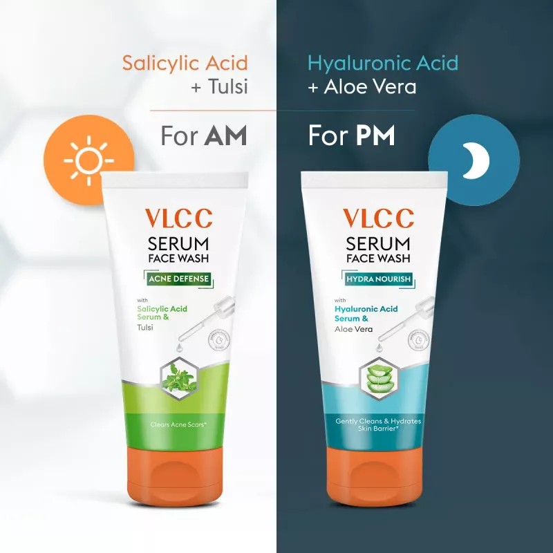 VLCC Salicylic Acid & Tulsi Serum Facewash For Am & Aloe Vera Serum Facewash For Pm (Buy 1 Get 1 Free) (150ml Each) (1Pack)