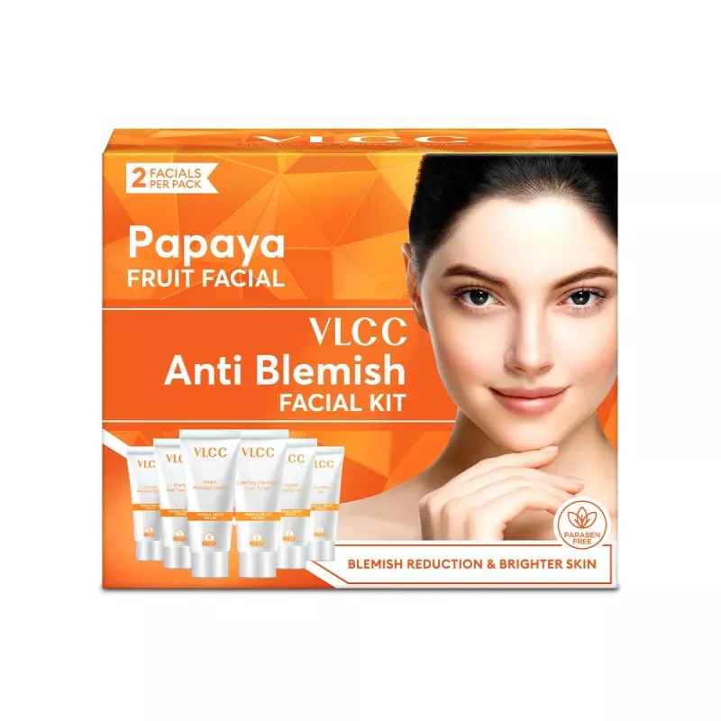 VLCC Papaya Fruit Facial Kit (Toner 10g + Scrub 10g +Gel 10g + Cream 10g + Anti tan Pack 10g + Moisturising Gel 10g) (1Pack)
