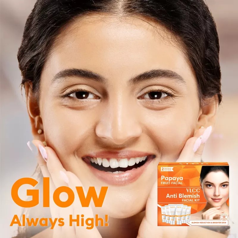 VLCC Papaya Fruit Facial Kit (Toner 10g + Scrub 10g +Gel 10g + Cream 10g + Anti tan Pack 10g + Moisturising Gel 10g) (1Pack)
