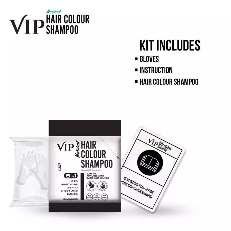 VIP Natural Hair Colour Shampoo Black For Men And Women Shampoo (40ml, Pack of 3)