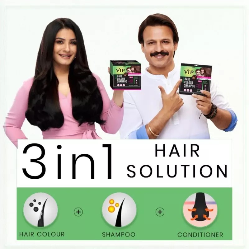VIP Natural Hair Colour Shampoo Brown For Men And Women Shampoo (20ml, Pack of 5)