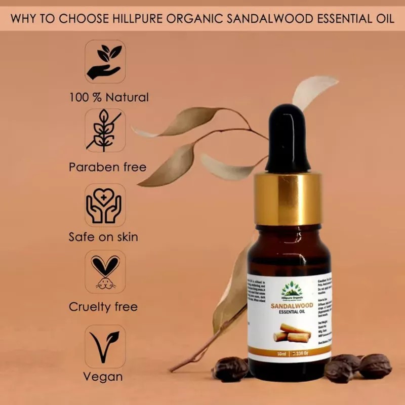 Hillpure Organic Sandalwood Essential Oil (10ml, Pack of 2)