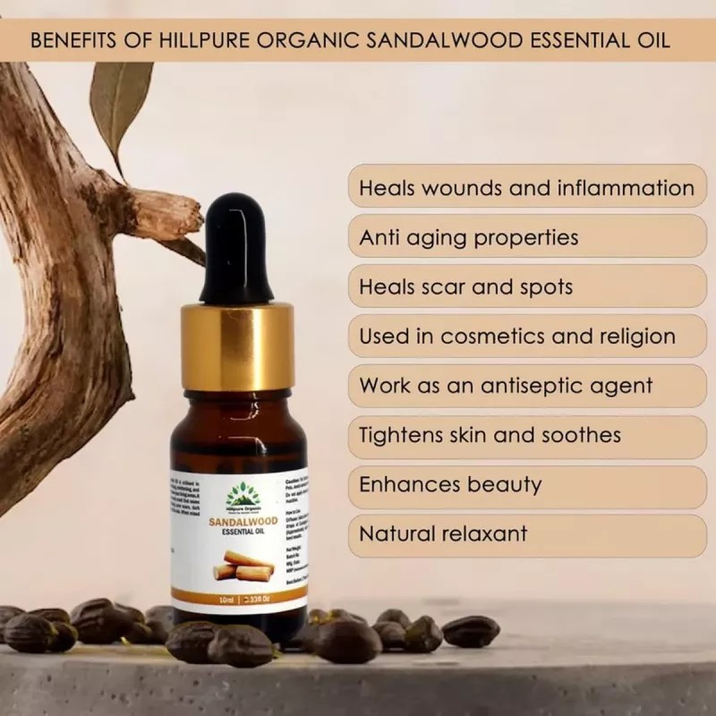 Hillpure Organic Sandalwood Essential Oil (10ml, Pack of 2)