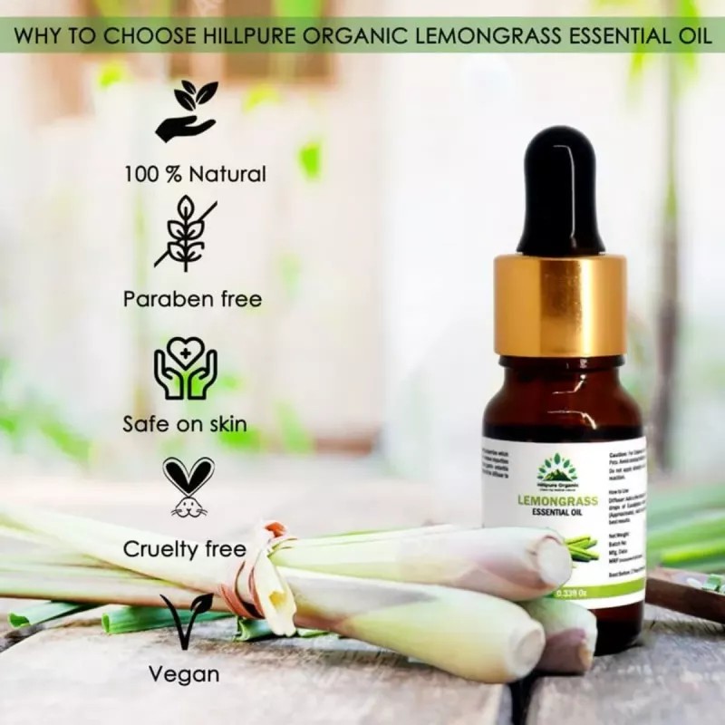 Hillpure Organic Lemongrass Essential Oil (10ml, Pack of 2)